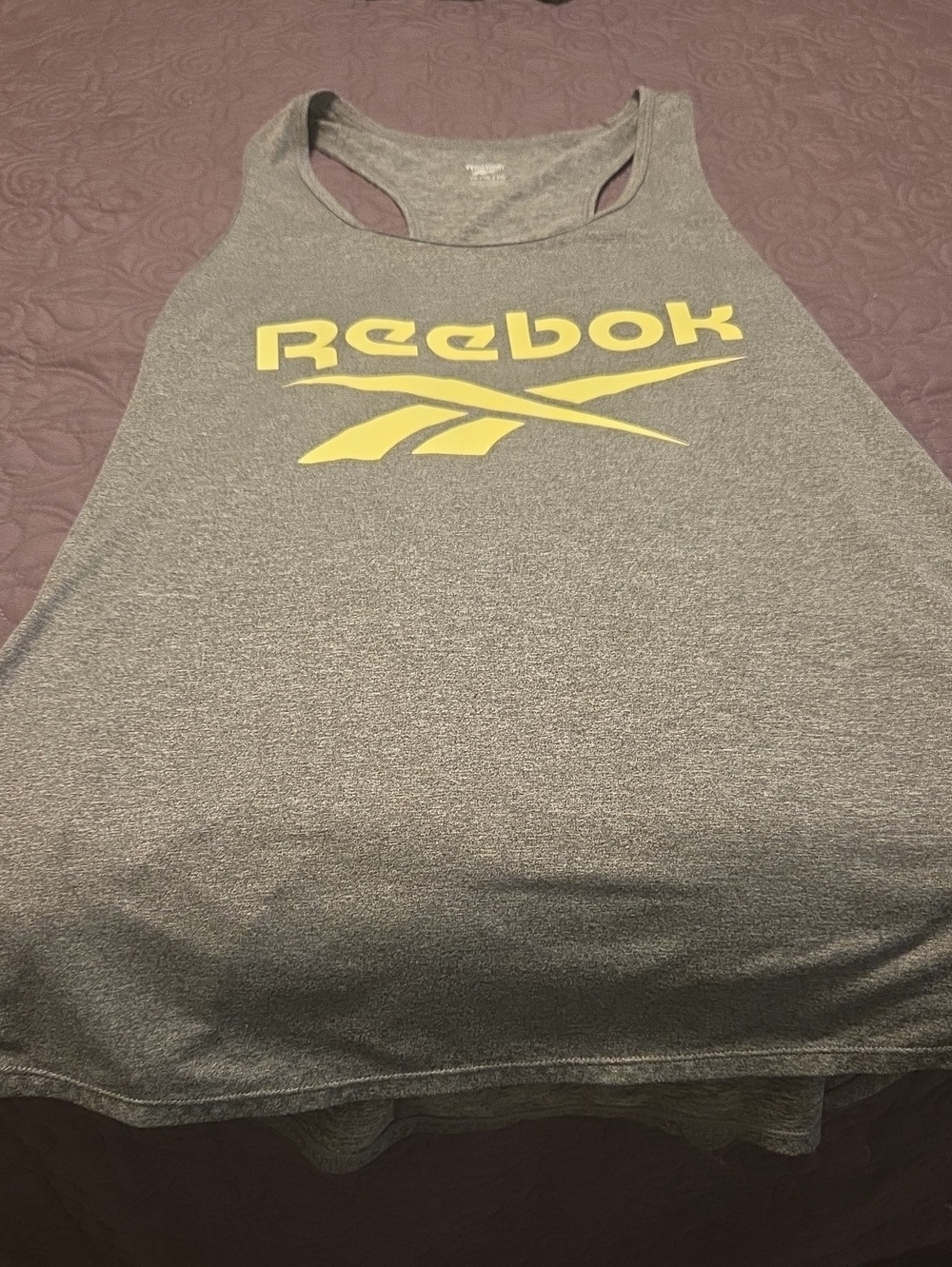 Reebok Gray Racerback Tank with Yellow Logo